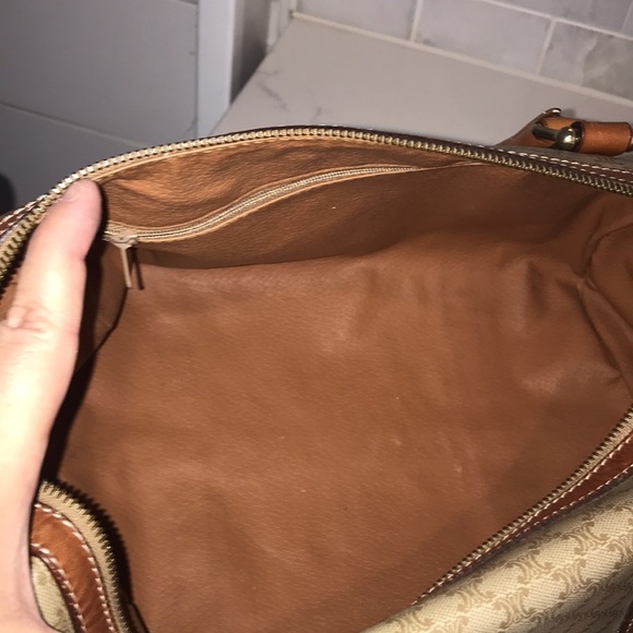 Celine Tan and Brown Satchel with Patterned Scarf - Picture 12 of 16